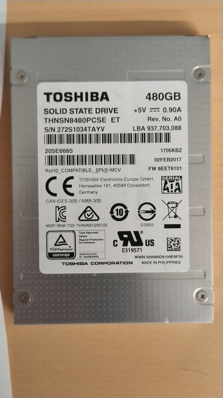Toshiba Harddisks: TOSHIBA SSD 480GB THNSN8480PCSE gewipt – Gebraucht aus Wallisellen von mic_gg2g