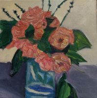 Blumenstillleben, Acrylgemälde, Rosen, Kunst, Handgemalt 50