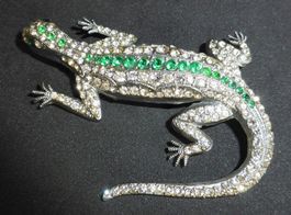 Wunderschöne Art-Deco Strassbrosche, 1930er, "Eidechse"