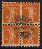 1921 Tellknabe 5 Rp. 4er-Block ⊞ gestempelt ʘ ZNr. 152