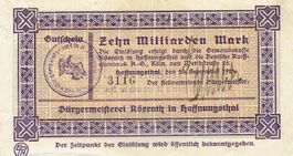 Hoffnungsthal 10 Mrd.Mark+Stempel+U-Schrift 20.09.1923 VZ