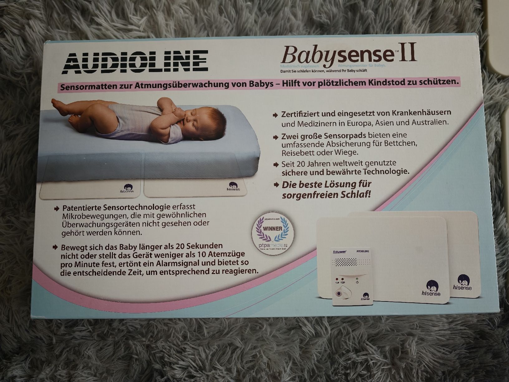 Babysense Babyphone: Audioline Babysense II Atmungsmonitor mit 2 Sensormatten – Usato da Bottmingen venduto da vitobcn