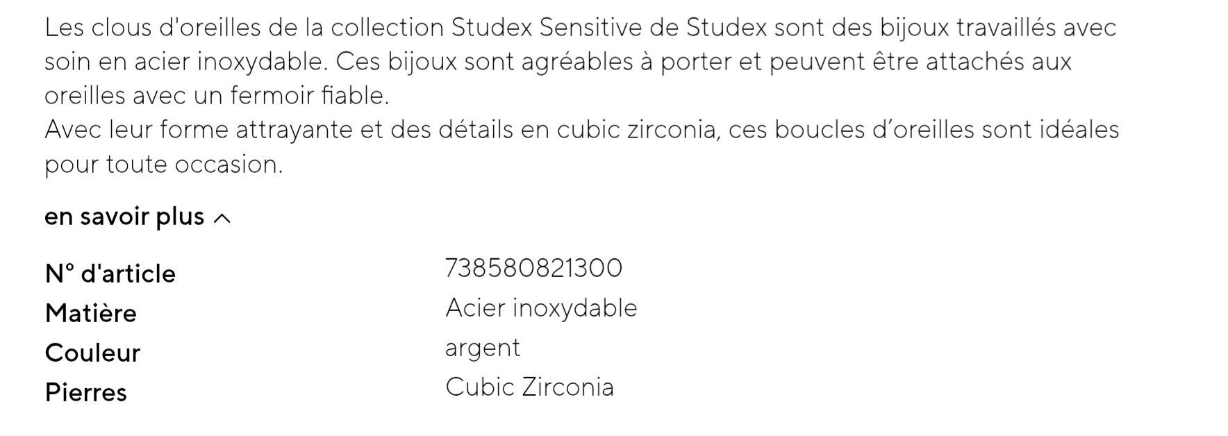 Boucles d'oreille: Boucles d'oreilles Studex sensitive zircone – Neuf (Voir description) à Neuchâtel par Virg30 1