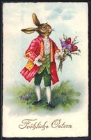 Osterhase in barockem Anzug mit Tulpenst