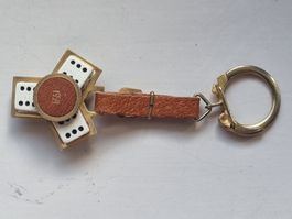 Porte-clés vintage COREA 1958, avec 3 dés, en cuir.