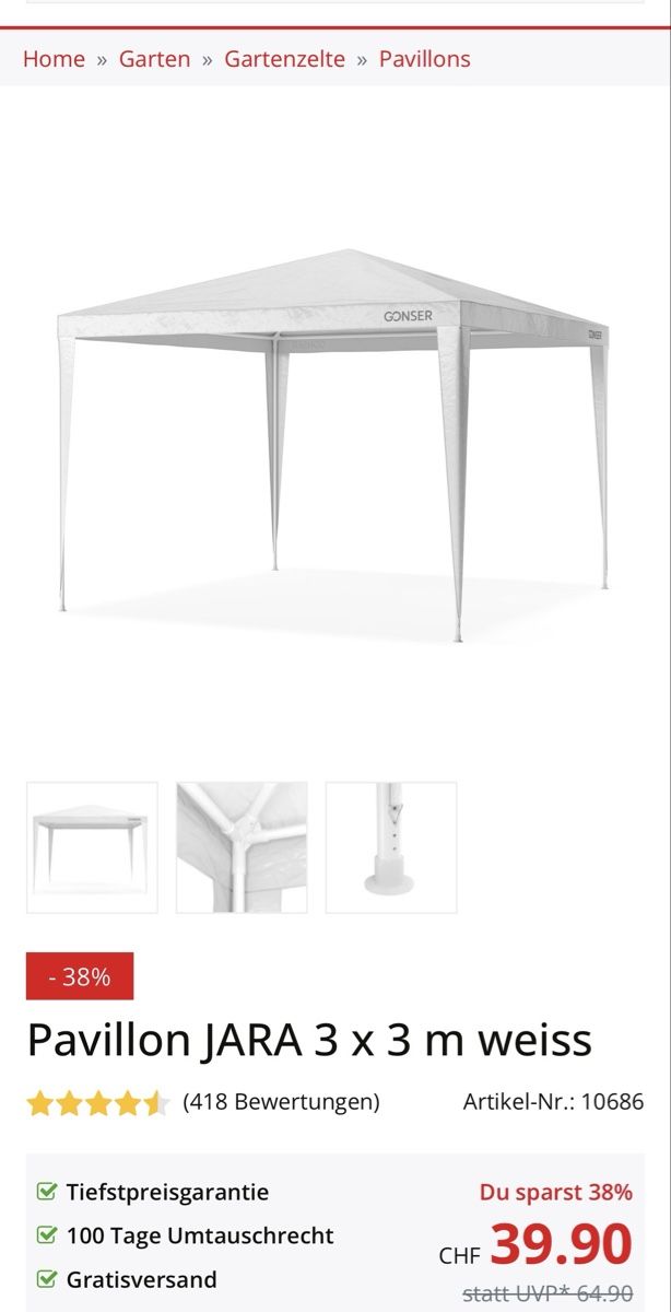 Cabanes de jardin & serres: Garden pavillon shade tent – Neuf avec emballage d'origine à Zürich par himeva
