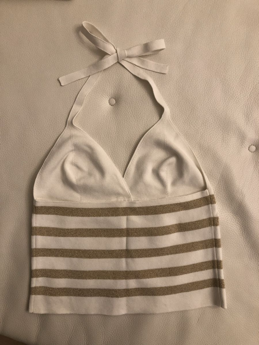 Escada Top: Escada top dos-nu marinière blanc et doré – Nuovo (secondo la descrizione) da Cointrin venduto da sacha1981 1