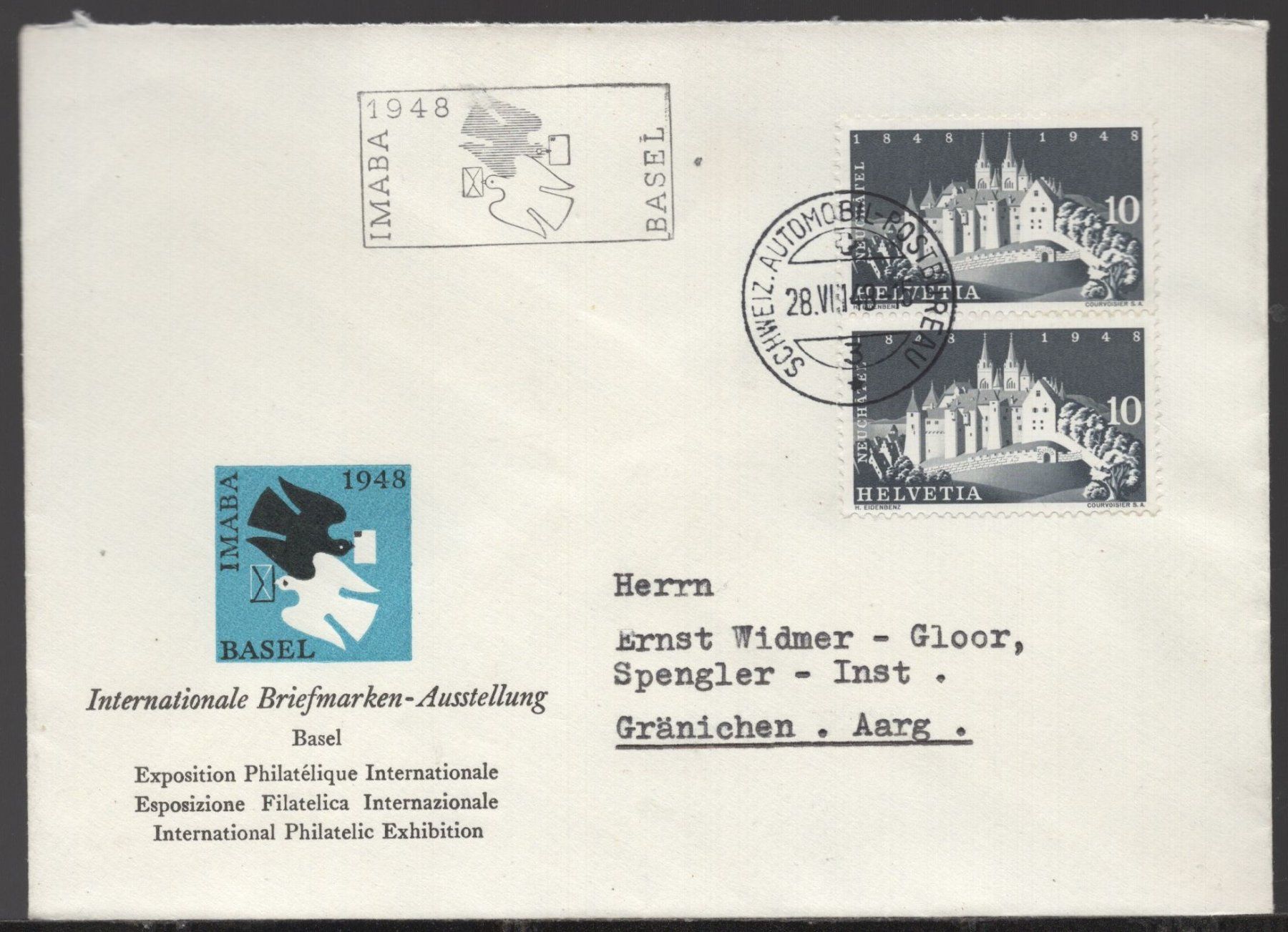 Tutti i francobolli: 1848, IMABA -  BASEL  SSt- Automobilpost – Usato da Aarau venduto da kufi44