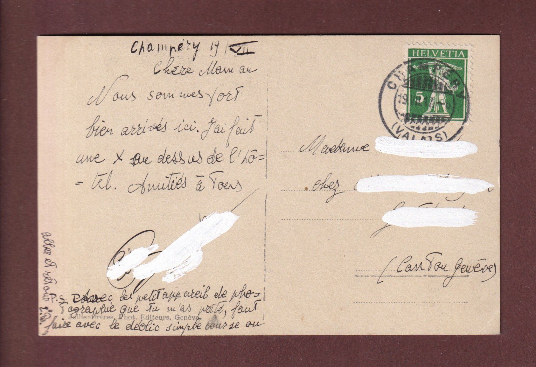 Cartes postales: CHAMPERY - Dents Blanches - 1917 – D'occasion à Pully par nicecards-shop 1