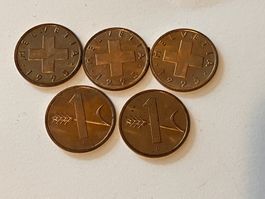 5 x 1 Rappen Helvetia Schweiz Jhg. 1995