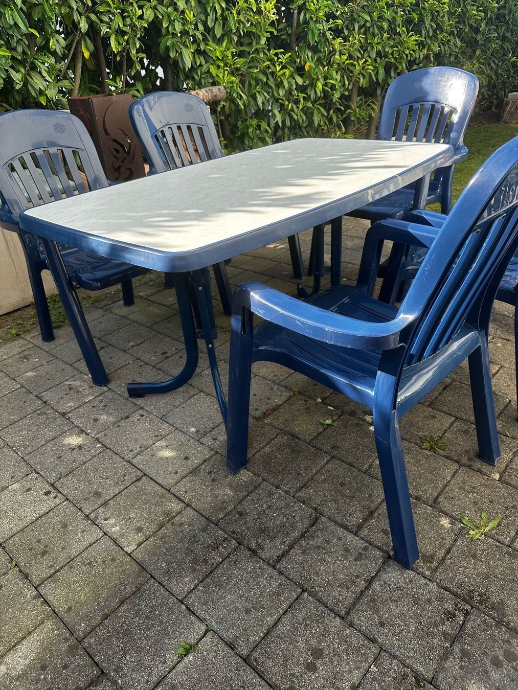 Set di tavolo e panche: Gartenmöbelset 5 Stühle mit Polsterauflage und Tisch – Usato da Wagenhausen venduto da vintagesecondhand 1