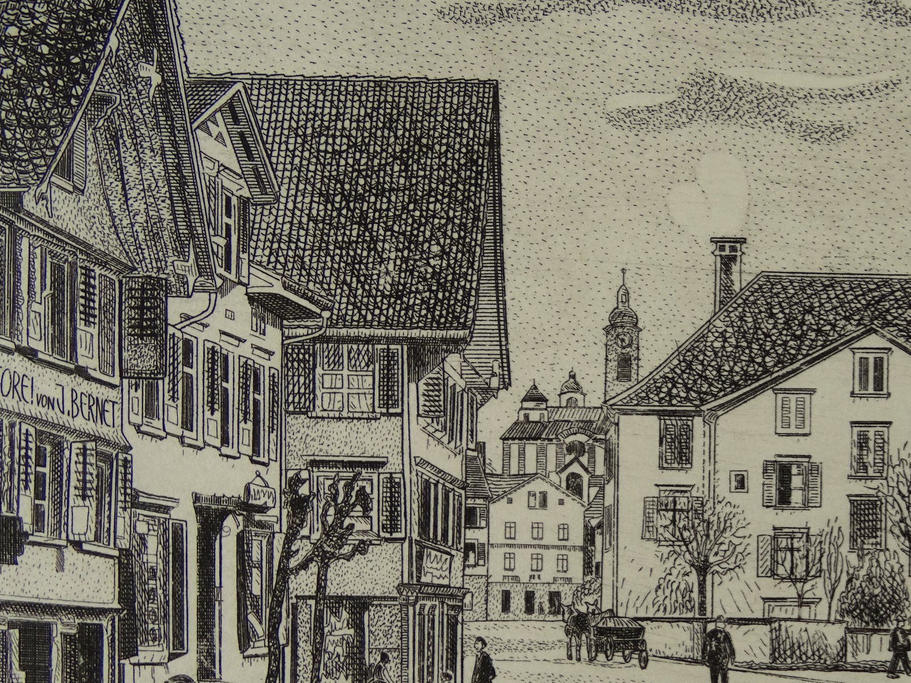 Incisioni: GOSSAU ST. GALLEN MIT KIRCHE, STAHLSTICH – Usato da Grüningen venduto da Kartensammler 3
