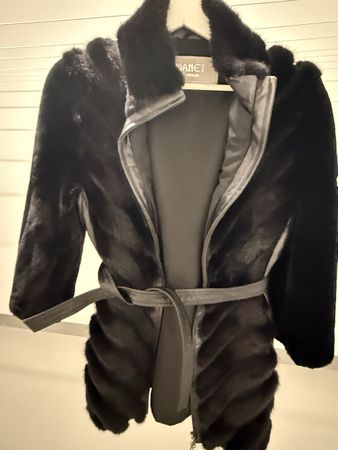 Mantel Manetti Italia Pelz Leder schwarz guter Zustand