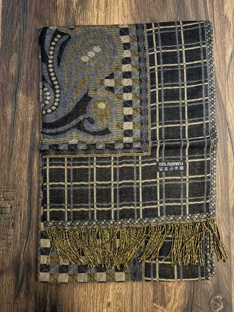 Pashmina Schal dunkelgelb/grau/schwarz - Neu