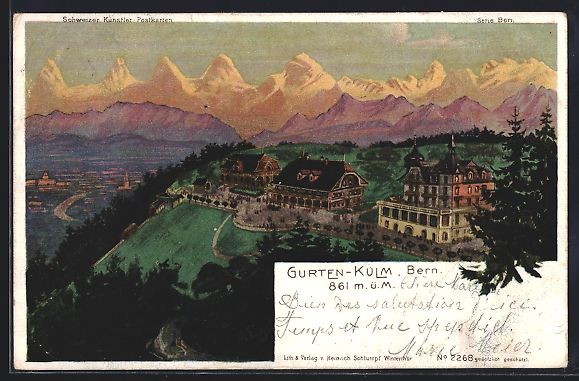 Cartoline postali: Bern / Guten-Kulm, Teilansicht mit Berge – Usato da Berlin venduto da bartko-reher