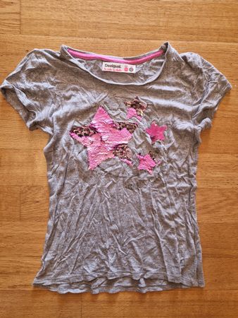 T-shirt Desigual fille, gris avec étoiles à paillettes 134