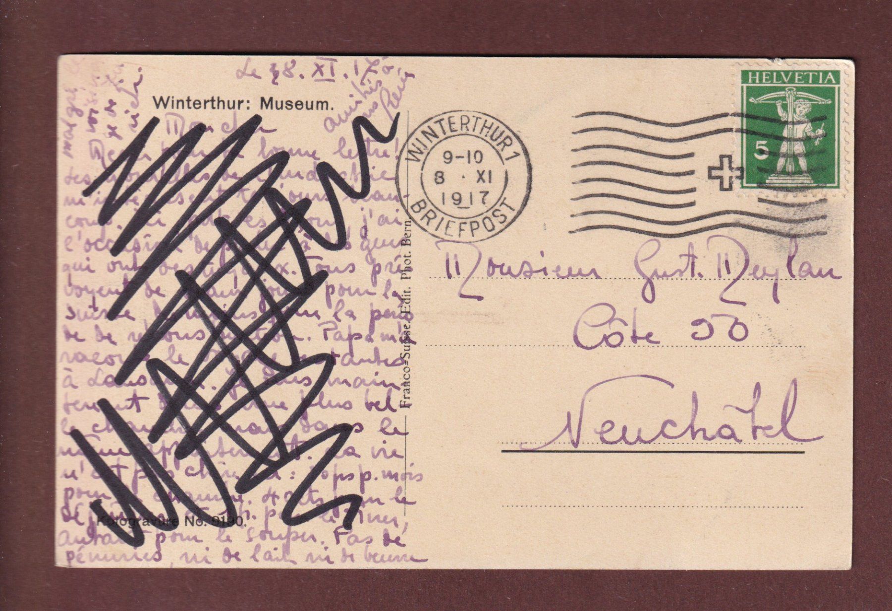Cartoline postali: WINTERTHUR - Museum - 1917 – Usato da Pully venduto da nicecards-shop 1