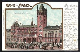 Litho Basel, Marktplatz mit Rathaus