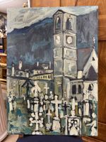Tolles Ölbild „Kirche mit Friedhof“ Paul Racle