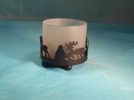 PartyLite Teelicht, Hirsche im Wald, Glas und Metall