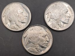 3x 5 Cent "Buffalo Nickel"