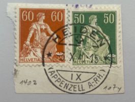 Sitzende Helvetia mit Schert, Znr. 140z + 107y, gestempelt