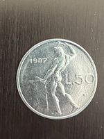 Italie, RARE 50 Lire 1987 con la cifra 7 data a uncino