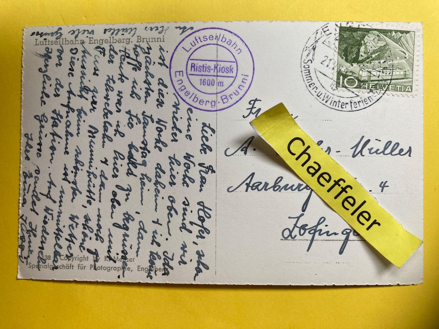 Cartes postales: 1952 Luftseilbahn Engelberg. Brunni – D'occasion à Zürich par Chaeffeler 1