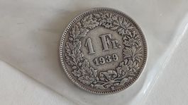 1 Franken 1939, Silbermünze Schweiz, (WA5-7)