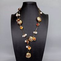 Perlmutt weiss Perlen Halskette Collier Verre Murano Orange