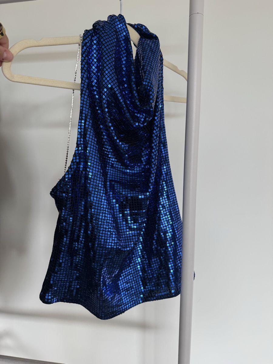 Zara Tops: Zara Metallic Blue Party Top mit open-back – Gebraucht aus Zürich von di_archive 5