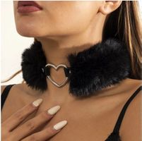 NEUES Halsband mit Kunstpelz und Herz schwarz - 222136