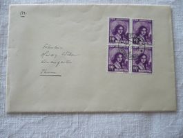 Pro Juventute 1939 Brief Bern -> Thun 4er-Block SBK J86