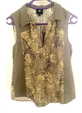 NÜ Denmark Bluse ärmellos Khaki/Animal-Print Gr. S  Top!