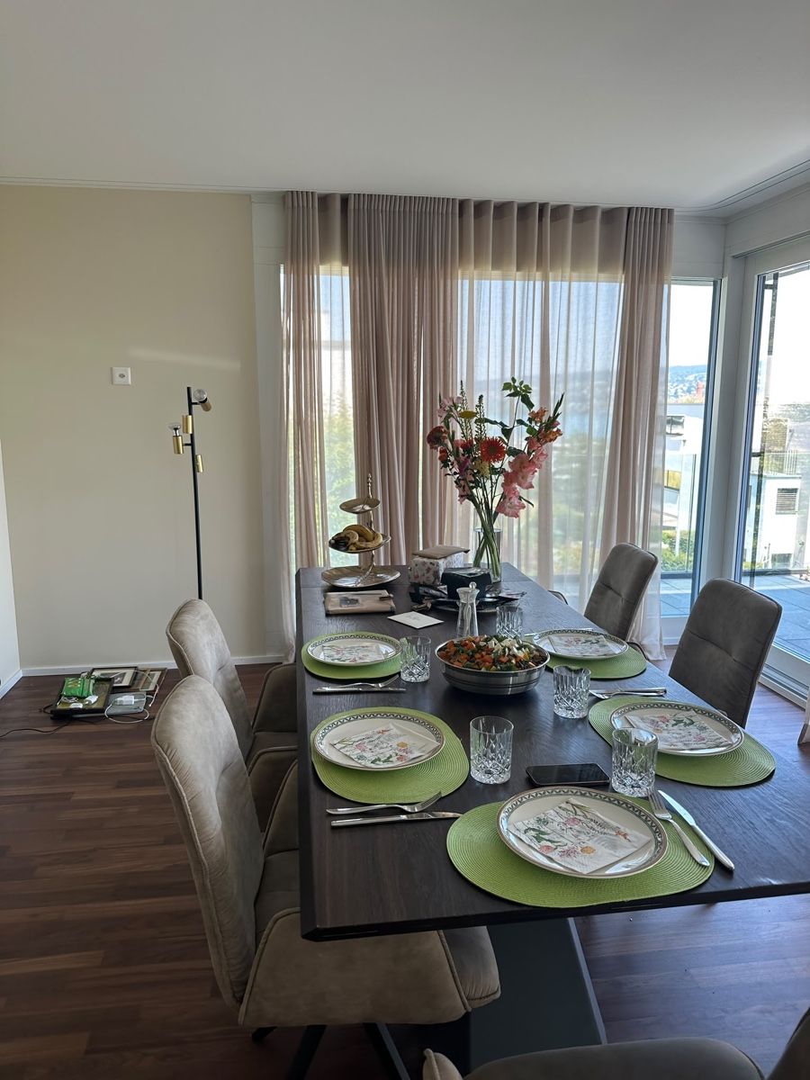 Stühle: 8 x Beige Suede dining chairs – Gebraucht aus Horgen von ish_8xyw