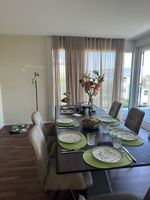 8 x Beige Suede dining chairs
