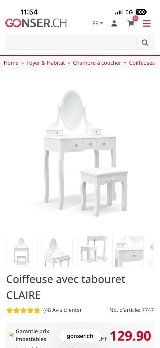 Tavoli da trucco: Coiffeuse avec tabouret – Usato da Lausanne venduto da Massonus 2