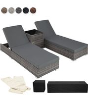 + 2x Alu Polyrattan Sonnenliege + Tisch Gartenliege Rattan
