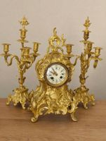 Garniture de cheminée dorée avec horloge occasion