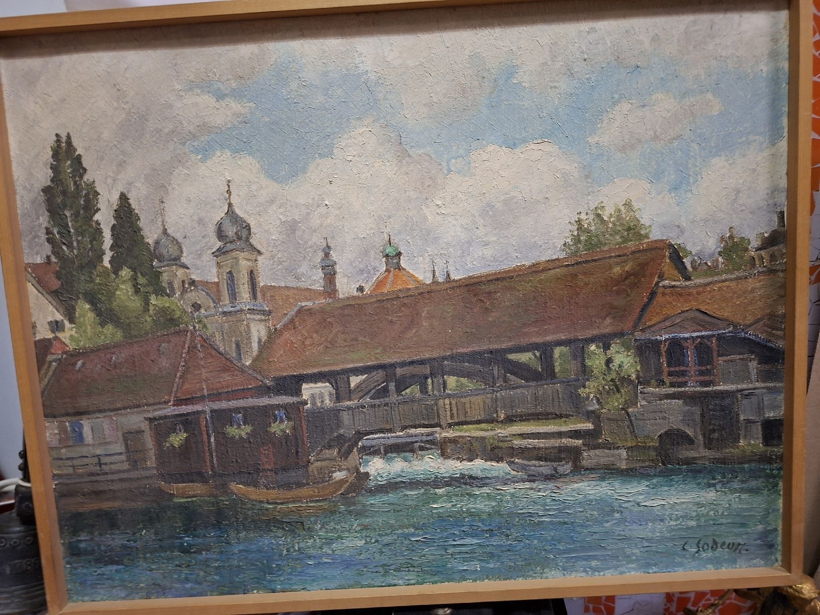 Dipinti: Gemälde "Brücke Luzern" von C. Sodeur,  – Usato da Grossdietwil venduto da hufi10