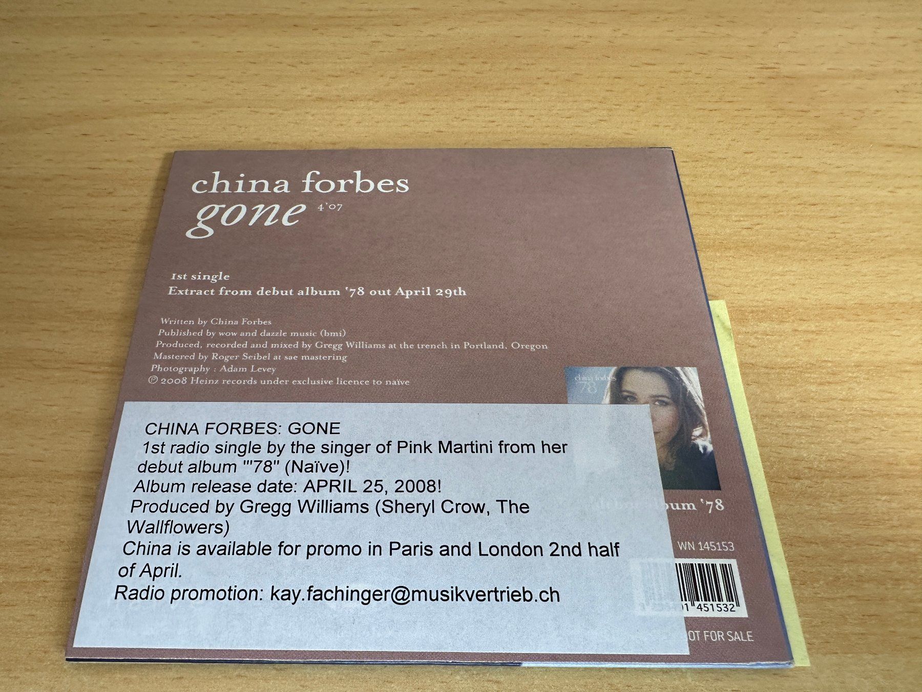CD: China Forbes – Gone - Promo CD – Usato da Rikon im Tösstal venduto da Alpenmutz 1