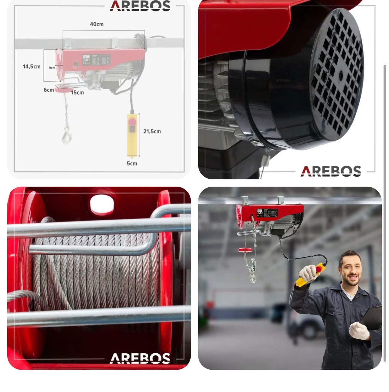 Elektrische Seilwinde, 125Kg Bis 250Kg HubhöHe 12M Seilzug Motorwinde, 550W Aluminiumdrahtmotor Flaschenzug 10M/Min Hubgeschwindigkeit Hebezug Mit Drahtloser Fernbedienung Seilwinde
