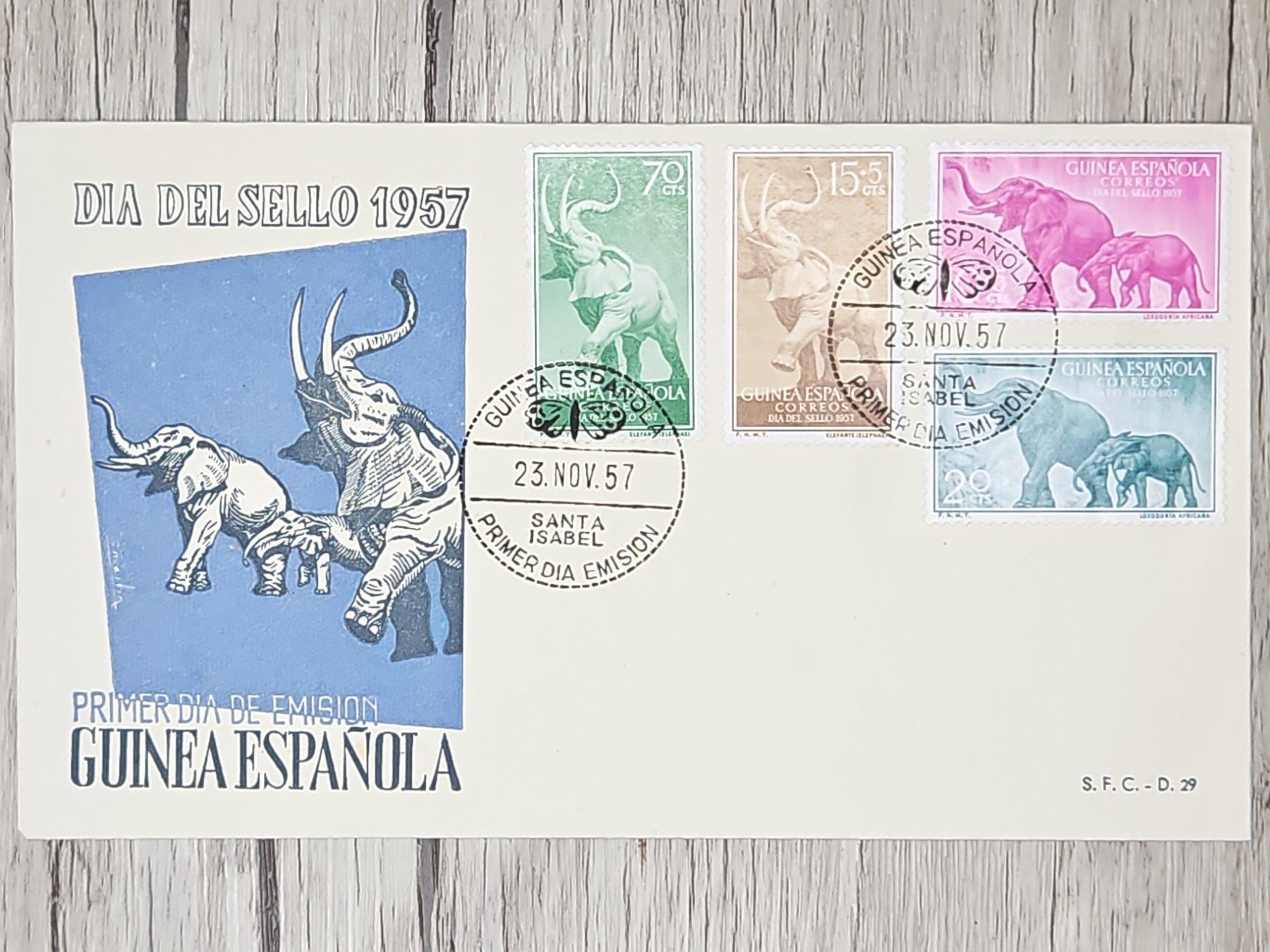 Tutti i francobolli: CL07 Enveloppe + Timbre Guinea Espagnol 1957 – Usato da Cousset venduto da Patrick_Collections