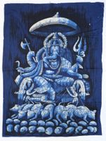 Wandbehang Stoffbild Ganesh auf Rattenwagen indisch 128x95cm