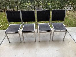 4x Gartenstühle Aluminium / Polyrattan Braun