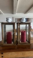 2x Laternen mit Kerzen Holz Metall Glas Landhausstil