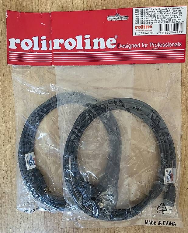Cavi: 2 neue ROLINE USB 2.0 Kabel Typ AM-AF, schwarz, 3m – Nuovo e nell'imballaggio originale da Villnachern venduto da OnkelTom007