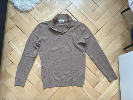 WE Fashion Herren Strickpolo Langarm Braun/Taupe