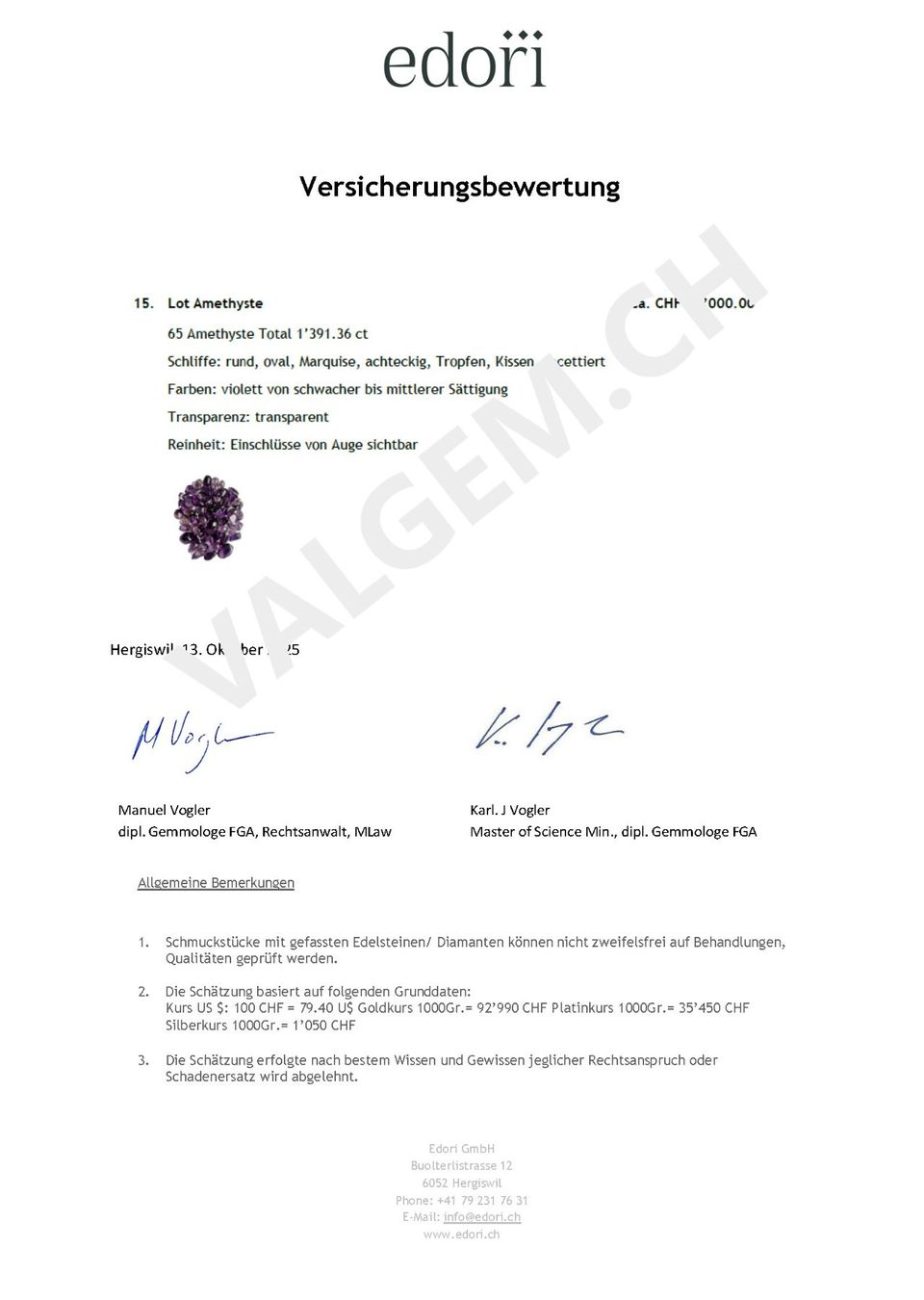 Pietre preziose: Améthyste 12.67 ct - Valeur 146.- Fr – Nuovo (secondo la descrizione) da Grimisuat venduto da Valgem 5