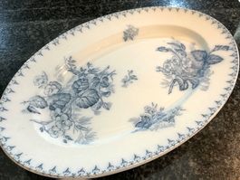 SARREGUEMINES FLORE FRANCE JUGENDSTIL OVALE PLATTE MAJOLIKA